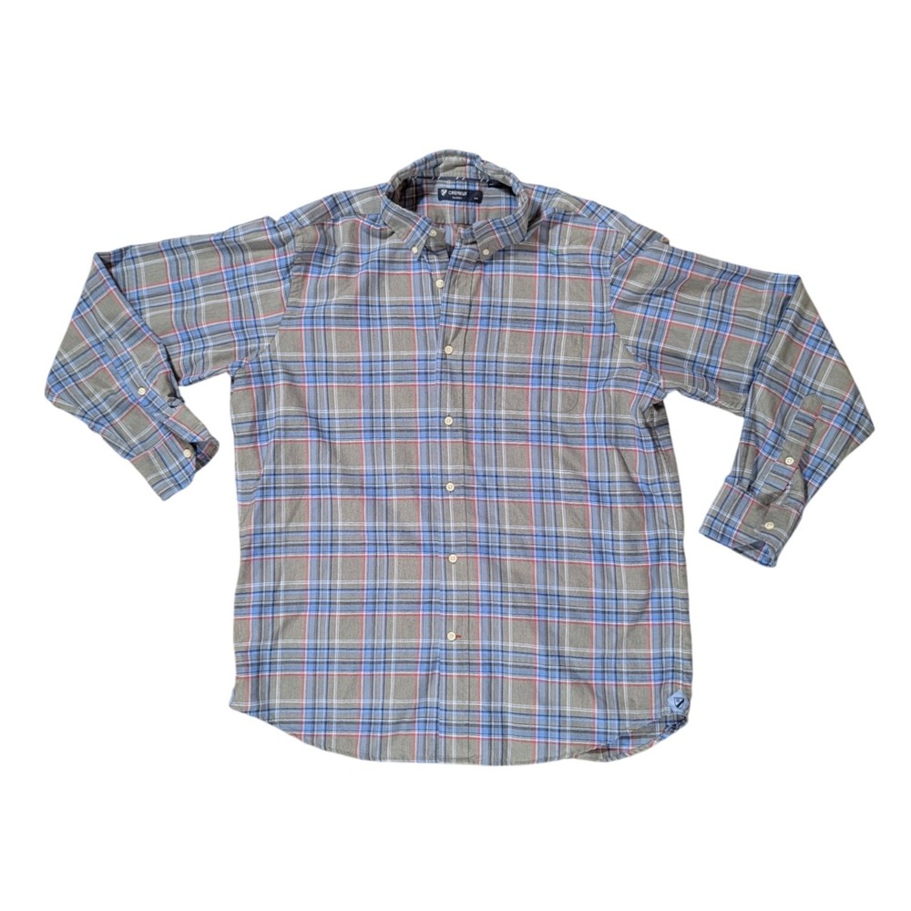 Cremieux Button Down Mens Large Grey Blue Red Plaid Classics Long‎ Sleeve Shirt